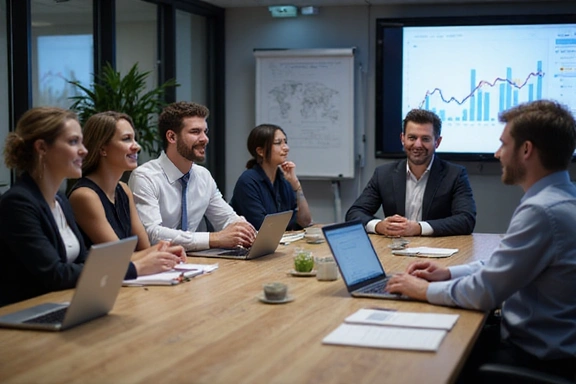 Corporate team in training session